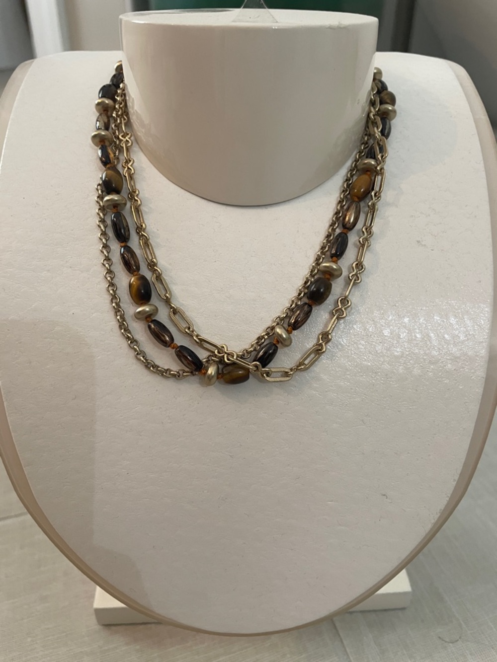 Vintage Monet Gold-Tone Layered Necklace with Brown Beads